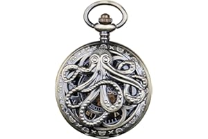 Tiong Reloj de bolsillo mecánico Steampunk con cadena de esqueleto y números romanos para hombres, regalos y caja, marrón, Retro