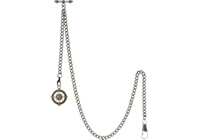 TREEWETO Taschenuhrkette mit T Bar Endstück Albert T-Bar Taschenuhr Kette mit Antiker Kompass-Anhänger und 2 Haken für Weste Knopfloch