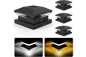 NATPOW Solar Post Lights Solar Post Cap Lights Outdoor, 2 Modes Fence Post Light IP65 Waterproof Warm &Cool White Graden Lights for 5×5 4×4 3.5×3.5 inch Wood/Vinyl Posts, Park Squares, Fence(4 Packs)