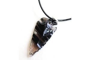 REIJU Stone of Detoxification - Reiki Energy Charged Raw Black Obsidian Crystal Arrowhead Pendant with Cord (Beautifully Gift Wrapped)