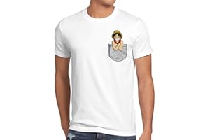 style3 Ruffy Bolsillo Camiseta para Hombre T-Shirt Piece Anime Japan One Pirat