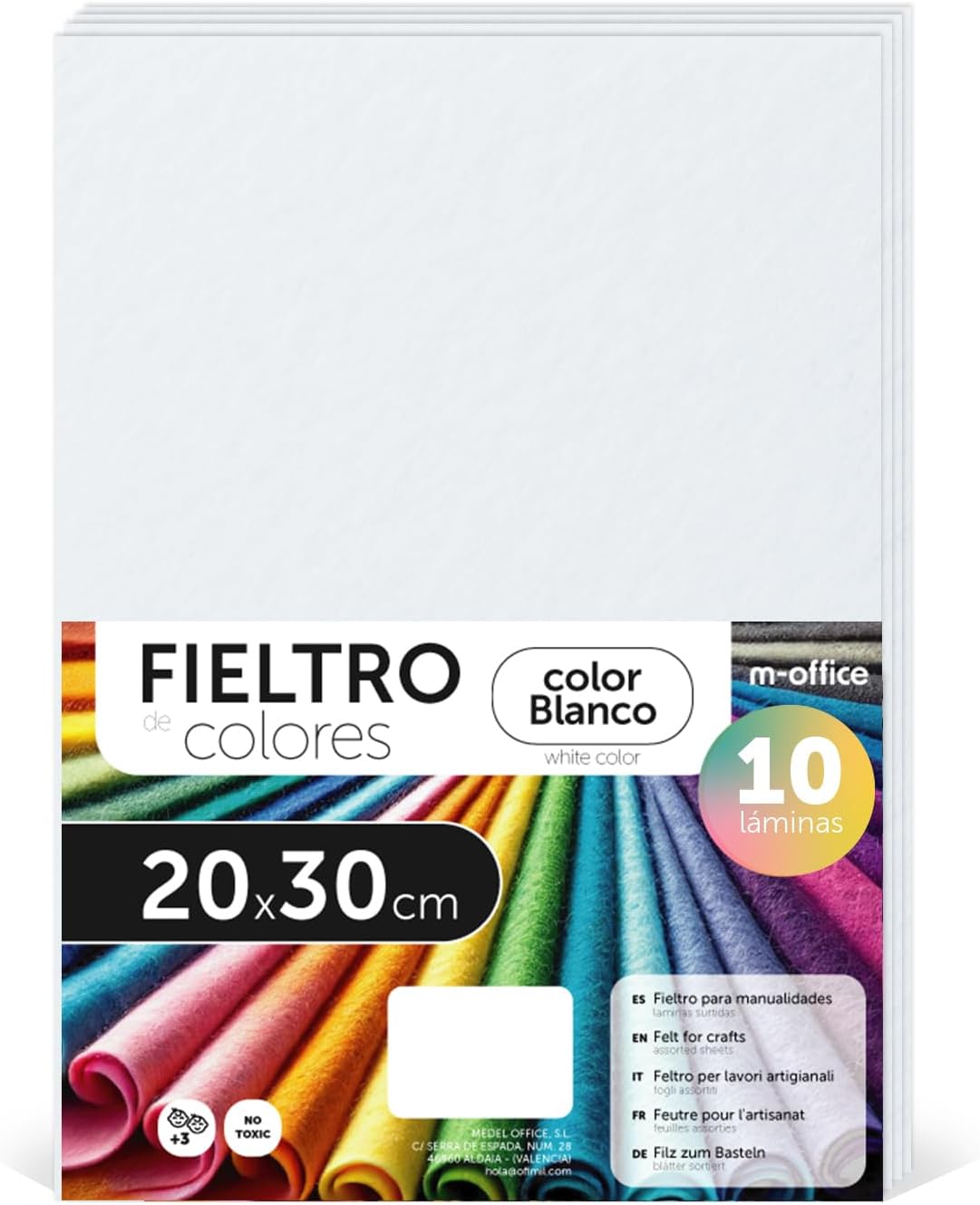 Fieltro para Manualidades, Fieltro de Colores, Suave y Flexible, Material para Costura, Telas Patchwork, Ideal para proyectos DIY, artesanía o decoración, 20x30cm - m-office (blanco, 10 uds)