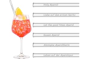 HÅLM HALM Aperol Spritz Sentencje Szkło Słomki Holy Aperoli Edycja Prezent - 6 zabawnych toastów wygrawerowanych w zestawie ze szczoteczką Szkło słomka