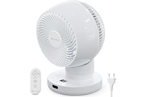 MYCARBON Turbo Ventilador de Mesa Silencioso 20dB Motor DC Ventilador Potente 30°-60°-90° Oscilación 11 Velocidades Temporizador 12h y Encendido Programado, con Control Remoto