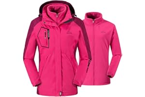 donhobo Womens 3 In 1 Jackets Fleece Ski Jacket Softshell Winter Waterproof Full Zip Windproof Coat Zip Pockets
