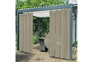 FICARICO Outdoor Vorhang Wetterfest mit Ösen, Outdoor Vorhänge Wasserdicht Datenschutz Blickdicht Gardinen für Pavillon Balkon, Benutzerdefinierte Größe, 1 Stück, Hellbraun, B264xH245cm
