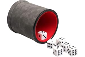 TOPTENG-DICE CUP Leatherette Dice Cup Set with 6 Dices, Felt Lining Inside Quiet for Playing Liars Dice Farkle Board Games
