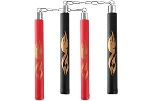 AUFIKR Nunchaks - Pack de 2 nunchaks de Formation en Caoutchouc Mousse de sécurité et chaîne en Acier pour Enfants et Adultes nunchaks débutants en Arts Martiaux nunchaks en Mousse Ninja