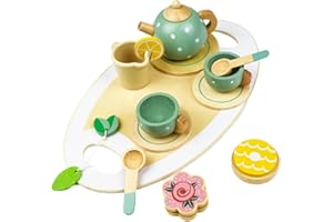 Teeservice Kinder Holz, AolKee Kinderküche Zubehör holz, Spielküche zubehör, Kinderküche geschirr, zubehör kinderküche, Geschenk für Kinder Mädchen Jungen