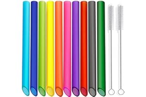 ALINK Lot de 10 pailles réutilisables en plastique Boba, design pointu, pailles smoothie de 10,5 pouces longues colorées avec 2 brosses de nettoyage