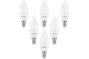 Linkind Bombillas LED E14 con Casquillo Fino, 4.9W Equivalente a 40W Bajo consumo, 2700K Blanco Cálido 470lm, Bombilla Vela con Rosca fina, Lot de 6