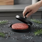 Deconox Yapışmaz B&uuml;y&uuml;k Boy Hamburger K&ouml;fte Kalıbı - Paslanmaz &Ccedil;elik Karbon Kaplama Premium Burger Presi | M&uuml;kemmel Şekilli K&ouml;