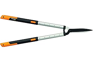 Fiskars Cisaille à haies télescopique SmartFit, Revêtement antiadhésif, Lames en Acier, Longueur: 68-93 cm, Noir/Orange, HS86, 1013565