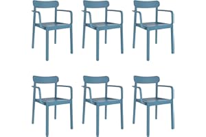 garbar Elba Set 6 Silla con Brazos Interior, Exterior | jardín, terraza, balcón, Salon, Cocina, Comedor | diseño, Ligero, apilable | Azul Retro