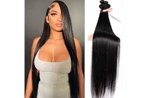 VIPBEAUTY Brazilian Straight Human Hair Bundles 100% Unprocessed Virgin Human Hair Extensions 3 Bundles Double Wefts Natural Black Color for Women, 14 16 18 Inch