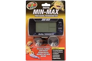 Zoo Med Digital Thermometer min/max - Termometro digitale per terrari, acquari, rettilari e incubatrici, secco e bagnato, alta precisione da -23 a 60 °C, con sonda termica da 1 metro