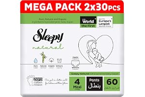 Sleepy Natural Pants Size 4, 60 Count | (2X30) Ultimate Comfort | Superior Absorbency | Eco-Friendly, Hypoallergenic