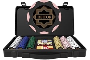 HEITOK Set di Fiches da Poker in Argilla, 300 Pezzi di Alta Qualità da 14 Grammi con Custodia Premium Resistente per Texas Holdem, Blackjack Gioco d'Azzardo