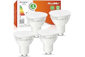 ALUSSO 7W GU10 LED Light Bulbs, 560lm Cool White 6000K, Non-dimmable, 120° Beam Angle, LED Spotlight Bulbs Suitable for Living Room, Bedroom, Kitchen, Pack of 4
