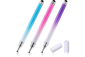 Amaxiu 2 w 1 Stylus Pen do ekranów dotykowych, 3 szt. Stylus Pencil z przezroczystą szybką i silikonową końcówką, bardzo czuły, kompatybilny (niebieski, zielony, żółty)