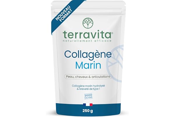 COLLAGÈNE MARIN Breveté Peptan® en Poudre | 250g de Peptides de Collagène Purs | Riche en Tripeptides | Articulations Souples, Peau Lisse et Hydratée | Goût Neutre | 100% Français | Terravita