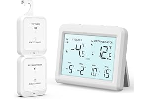 Brifit Kühlschrankthermometer mit 2 Sensoren, Gefrierschrank Thermometer mit Alarm Function, MIN/MAX Records, ℃/℉ Schalter, Refrigerator Thermometer für Küche, Hause, Bars, Zuhause, Restaurants