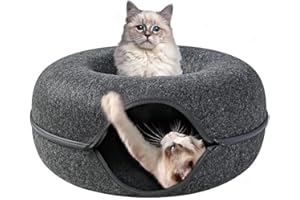 HUTVD Katzentunnel Filztunnel, 50 cm Kleines Katzentunnelbett, Rundes Design Abnehmbarer Donut Haustiertunnel Katzenhöhle, Interaktives Versteckspielzeug Für Kleine Haustiere Kaninchen Kätzchen Welpen