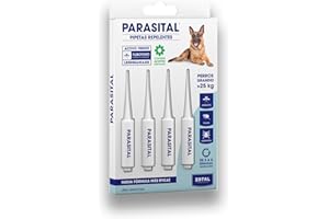 Pipetas x4 PARASITAL Repelentes para Perros Grandes (Más de 25 KG) contra Garrapatas, Pulgas y Mosquitos (Flebotomos portadores de Leishmaniosis) | con Aceites Esenciales | Nexum Market