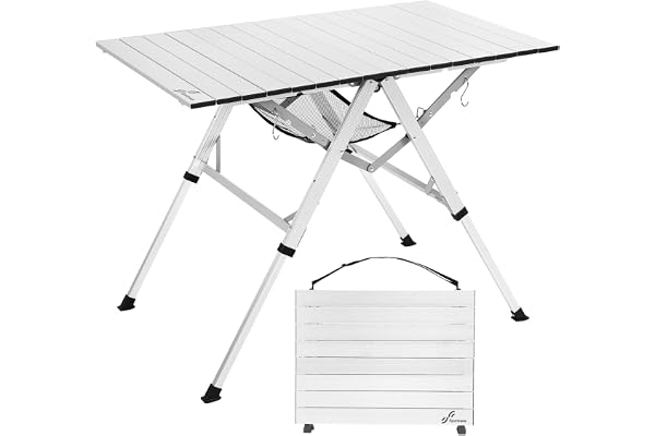 Sportneer Campingbord, Hopfällbart 90 × 60 cm, Portabelt Camping bord med Snabbfällningsdesign, 3 Justerbara Höjder (42/60/70