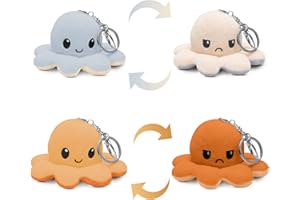 Jouet pour Enfant en Peluche, Lot de 2 Porte-clés Pieuvre en Peluche, Lavable, Double Face, Pieuvre en Peluche, poupée Porte-clés, garçons et Filles (café et Gris)