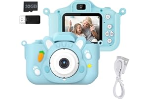 SCHLAFHIMMEL Kinderkamera, Kinder Kamera Selfie Digitalkamera mit 32GB-Karte, 1080P, Spielen, für 3-12 Jahre Jungen Mädchen Weihnachten Geburtstagsgeschenk Spielzeug (Dudu Bunny, Blau)