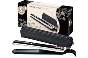 Remington Plancha de Pelo Pearl, Cerámica Avanzada con Perla, Placas Flotantes Extralargas, Temperatura hasta 230°C, Función Turbo, Digital, Calentamiento 10s, Color Blanco Y Negro, S9501, 110mm