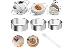NAROSEBE 7 Stück Ravioli Former Edelstahl Ravioli Dumpling Maker Former Raviolirad Ausstecher Set Rund Dumpling Cutter Teigtaschenformer Ravioliformer Set Mit Holzgriff für Dumpling machen