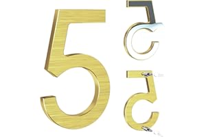 Yafimea numéro de maison exterieur doré 12,5 cm – En aluminium massif avec finition brossée, adhésif ou à visser, résistant aux intempéries, Pour porte, mur, clôture, portail (5)