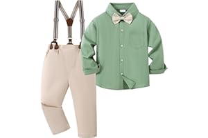 Amissz Boys Gentleman Suits 6-10 Years Toddler Kid Formal Tuxedo Bowtie Shirts Suspenders Pants 3pcs Clothes Outfits for Wedding Party