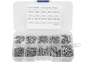 YWBL-WH Zestaw śrub krzyżakowych M3 z łbem płaskim, 340 szt. Śruby ze stali nierdzewnej Nakrętki Zestaw asortymentowy