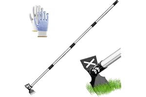 BOODPET Weed Remover Tool, 2 in 1 Weed Hoe & Rake Combo, Weeding Tool for Garden, Lawn, Yard, Patio – 150cm Long Handle Manual Weeder with Detachable Pole & Gloves