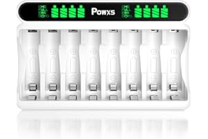 POWXS Batterie ladegerät für NI-MH NI-CD AA/AAA Akkus, 8-Ladeplatz Akku Ladegerät mit LCD Anzeige, Universal Schnell Akkuladegerät Micro USB und Type-C Eingang für Mignon AA und Micro AAA