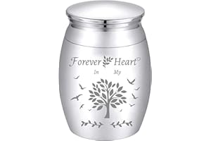 CREATCABIN Mini Urne Funéraire Arbre de Vie Petit Souvenir Urnes Funéraires Porte-Cendres Miniature Patte Contenant Gravure Acier Inoxydable pour Cendres Humaines Chien Chat 40x30mm(Argent)