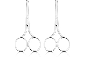 YUXIANLB 2PCS Professional Grooming Scissors for Personal Care, Hair Cutting and Eyebrow Trimming, Nose Trimmer and Facial Hair Removal, Round Tip Design Stainless Steel Scissors (Silver)