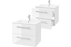 .DEFTRANS Deftrans Domodomo Armario de baño con lavabo, 60 x 50 x 45,6 cm, armario para lavabo blanco, armario colgante para baño, juego de lavabo de cerámica
