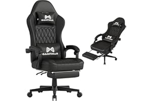 Gamtimer Sedia da Gaming, Sedia da Ufficio Ergonomica, Poltrona Gaming con poggiapiedi, PC Sedie Gaming in pelle PU traspirante, grande chair,sedia girevole a 360 gradi, 180 kg (NERO)