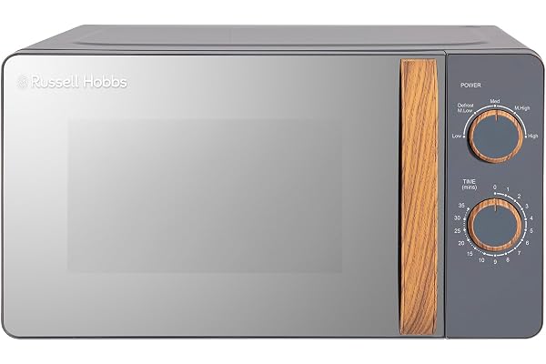 Russell Hobbs RHMM713G kompakt manuell mikrovågsugn 700 W, 17 l, 5 effektnivåer, handtag och knappar, träeffekt, skandinavisk stil, timer, upptiningsfunktion, enkel rengöring
