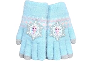FEIFEI'S BOW Guantes de dedo completo Elsa de punto de invierno cálidos mitones de forro polar suave térmicos para exteriores, guantes elásticos para niños y niñas, Elsa azul