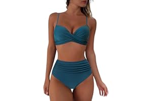 OMKAGI Womens High Waisted Bikini Set Push Up Swimsuit Twist Front Swimwear Bathing Suit