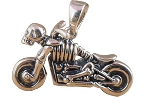 ForFox Gothic 925 Sterling Silber Skelett Motorrad Halskette Anhänger Biker Schmuck für Herren