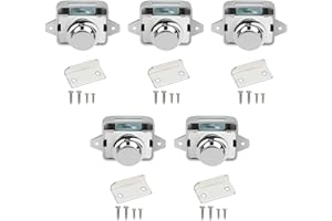 BEFUN 5PCS Push Button Latch Catch Drawer Replacement Keyless Door Lock Cupboard Door Motorhome Caravan Cabinet Knob Zinc Alloy Pop Up for 15-18mm Thickness Cabinet Boat Horsebox Camper Van RV Silver