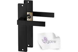 ERGO line CUBE garnitures de porte carrées, noires, poignée avec rosette sans d’orifice, ensemble de poignées avec rosette longue, garniture de porte, poignée, tige carrée de 7 mm