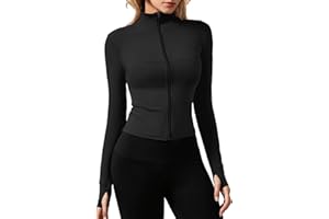 JTSONN Giacca Sportiva Donna Maniche Lunghe Felpe Corsa Aderente Giacca da Invernale Leggera Giacca da Palestra Traspirante con Foro per il Pollice Giacche con Cerniere Top Fitness Jogging Running