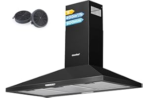 COMFEE' Campana extractora de 90 cm PYRA17B-90 negra para campana de cocina con LED, sistema de recirculación y canalización y filtros de carbón [Clase de eficiencia energética B]